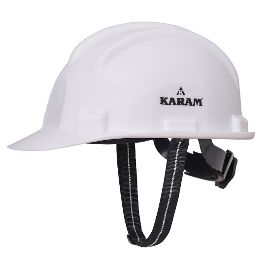 KARAM PN521 Safety Helmet for Men Construction Helmet | Ratchet Type Adjustment with Adjustable Chin Strap | White