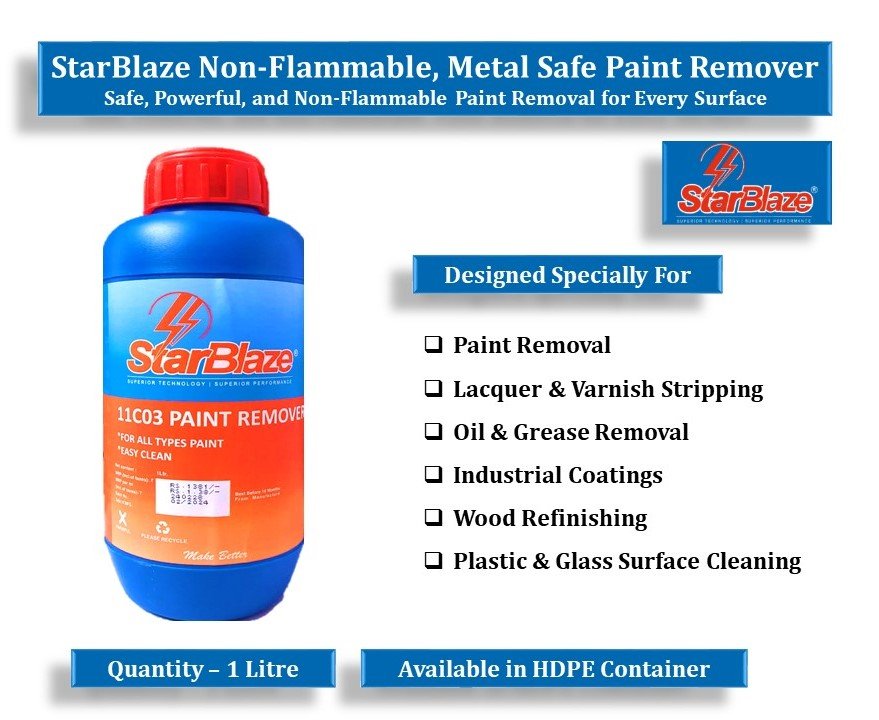 StarBlaze 11C03 Paint Remover – Non-Flammable, Metal & Plastic Safe, Solvent-Free Paint Stripper – Biodegradable Formula – 1 Litre HDPE Pack of 2 – Industrial-Grade Coating Remover