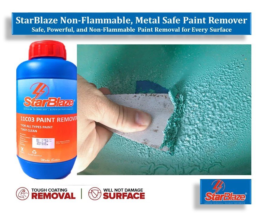 StarBlaze 11C03 Paint Remover – Non-Flammable, Metal & Plastic Safe, Solvent-Free Paint Stripper – Biodegradable Formula – 1 Litre HDPE Pack of 2 – Industrial-Grade Coating Remover - Image 2