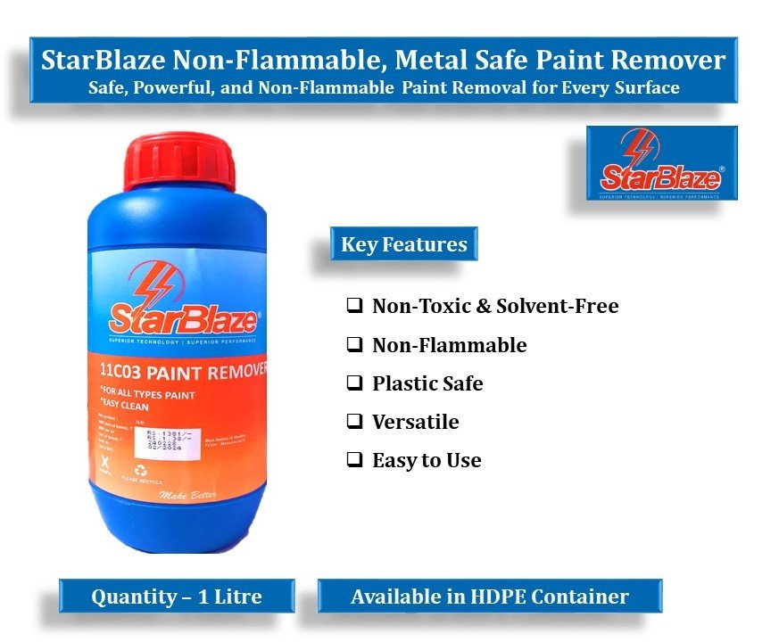 StarBlaze 11C03 Paint Remover – Non-Flammable, Metal & Plastic Safe, Solvent-Free Paint Stripper – Biodegradable Formula – 1 Litre HDPE Pack of 2 – Industrial-Grade Coating Remover - Image 3
