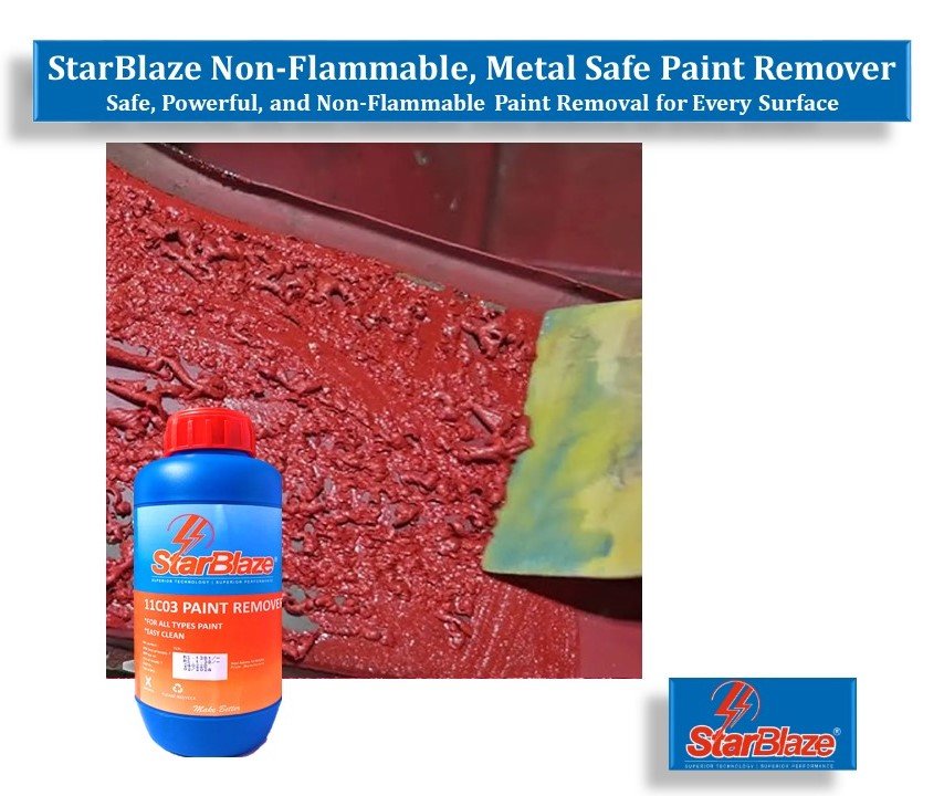 StarBlaze 11C03 Paint Remover – Non-Flammable, Metal & Plastic Safe, Solvent-Free Paint Stripper – Biodegradable Formula – 1 Litre HDPE Pack of 2 – Industrial-Grade Coating Remover - Image 4