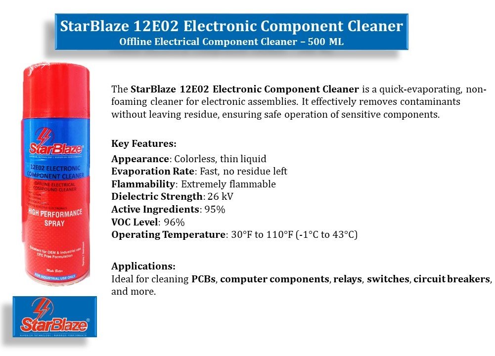 StarBlaze 12E02 Electronic Component Cleaner – Non-Foaming Circuit Board & Electronic Cleaner – 330 ml (Pack of 2) - Image 4
